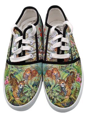 Women's Bradford Exchange Size 6 Jungle Scene Lace Up Sneakers with Black Trim